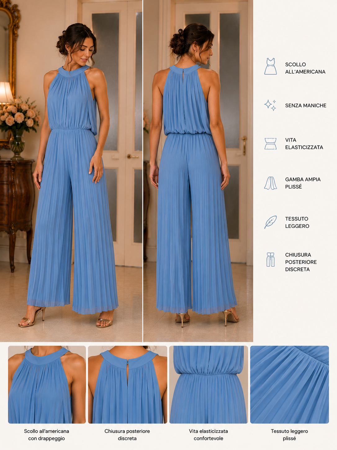 Tuta plissé Azzurro Cielo